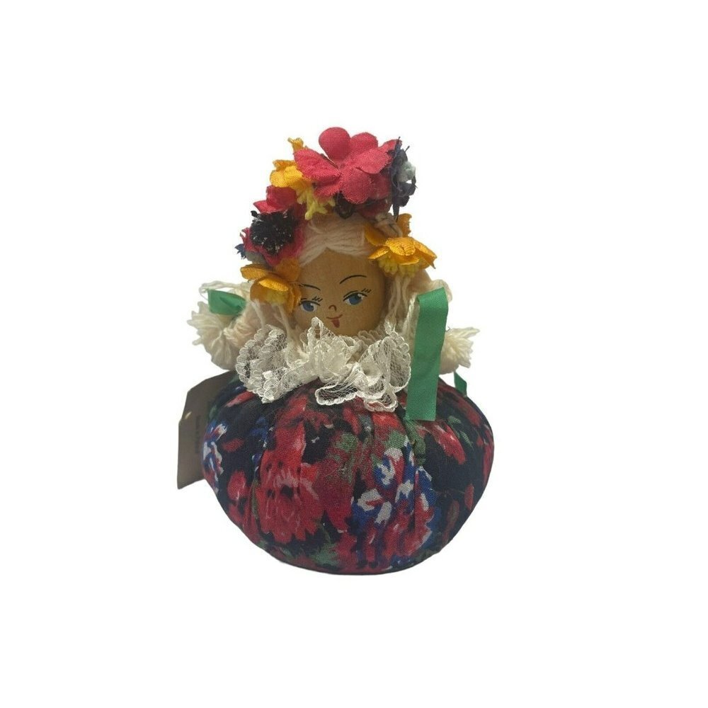 Vintage Kasia Polish Pin Cushion Doll in Traditional Dress Colorful With Tag